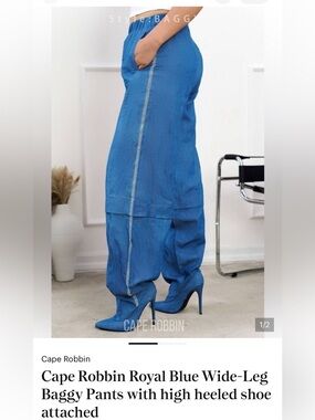 Cape Robbin Royal Blue Wide-Leg pants with boots attached Pointed Stiletto Boots